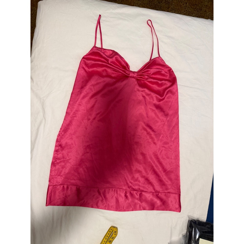 Victorias‎ Secret Hot Pink Satin Bow Front Camisole Chemise M Adjustable Straps